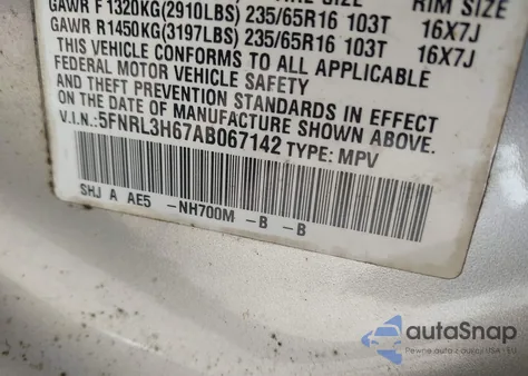 2010 Honda Odyssey Ex-L from USA, damaged, VIN 5FNRL3H67AB067142